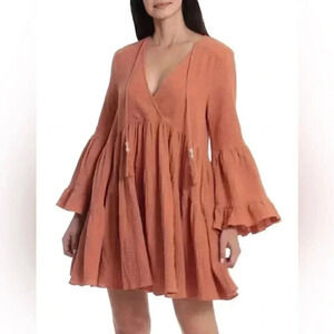 NWT Avec Les Filles flared v neck tiered lantern sleeve bohemian dress S